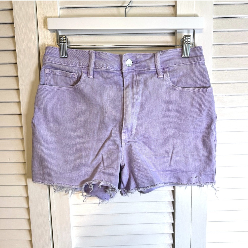 Hollister Denim Shorts Ultra High Rise Mom Short 9 Purple Womens Bright Cut off
